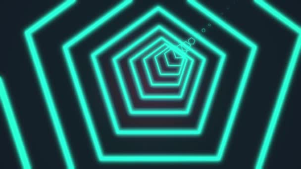 Abstract pentagon tunnel composed of shining green neon light lines. Black background futuristic neon tunnel. Looped 3d rendering animation art concept in 4K video. — 비디오