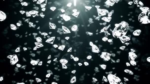 Visual effect. crystals glittering in rays of light fall on a black background. flickering on crystal faces. continuous loop animation. 3d render — Stock Video