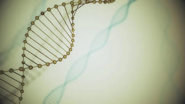 Abstrakt blått glittrande DNA dubbel spiral med skärpedjup. Animation av DNA-konstruktion från debrises 3D-rendering. Vetenskap animation. Genom futuristisk film. Konceptuell design av genetik — Stockfoto