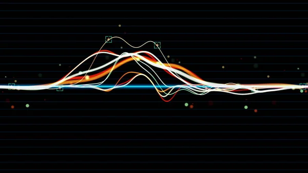 Ljud vågform animation spektrum ljud equalizer 3d rendering animation böjda linjer ljus för din video presentation bakgrunder, föreställningar, presentationer, dansfester, musikklipp — Stockfoto