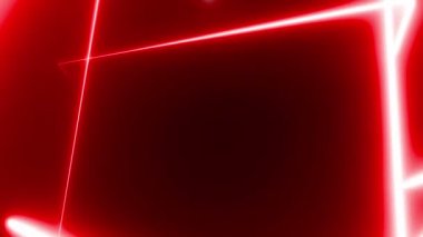 Siyah arkaplan üzerindeki canlı kırmızı çizgilerden oluşan neon üçgen tüneldeki hareket, 4k video oluşturma 3D