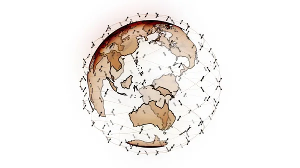 Wereldwijde netwerkverbinding de abstracte 3D rendering satellieten starlink. satellieten maken oneweb of skybridge omringende planeet overbrengen complexiteit big data vloed de moderne digitale — Stockfoto