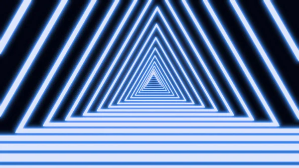 Абстрактный треугольный туннель, состоящий из сияющих зеленых неоновых световых линий. Чёрный фоновый футуристический неоновый туннель. Цикл 3D рендеринга концепции анимационного искусства в 4K видео . — стоковое фото