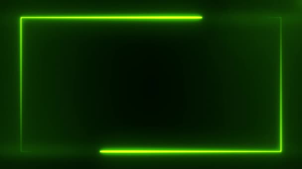 Colore verde brillante cornice al neon su sfondo nero, astratto 3d rendering video 4K — Video Stock