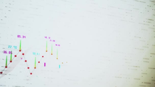 Gráfico financeiro e dados mostrando lucros em cor de néon verde e perda em vermelho néon, com gráfico brilhante e contadores em fundo branco. Conceito de dados de tendência digital no mercado de ações em 4K 3d renderização . — Vídeo de Stock