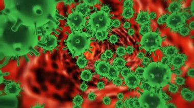 Koronavirüsün 3 boyutlu canlandırması. Bakteri ve virüs salgını, Coronavirus 2020 gibi mikroorganizmalara neden olan hastalık.