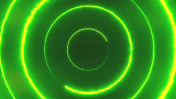 Paisagem de néon voando através de triângulos de néon rotativos brilhantes sem fim criando um túnel, espectro violeta verde, luz fluorescente de infinito de renderização 3d, iluminação colorida moderna, 4k — Fotografia de Stock
