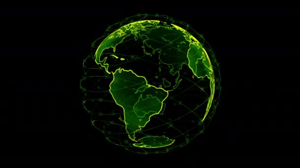 Беспроводной интернет Wi-Fi подключение к глобальной системе телекоммуникационных спутников в визуализации концепции анимации на черном фоне 3d рендеринг в 4K — стоковое видео