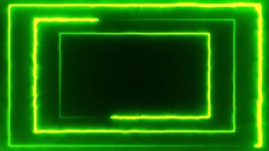 Siyah ekranda parlayan yeşil neon renkli üçlü dikdörtgen çerçeve, reklam için ortada boş bir yer var. Metin ve reklamcılık için soyut bir kavram. Kusursuz döngü 4k video.