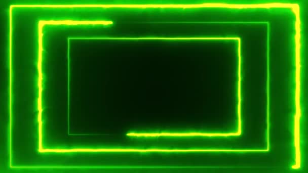 Shining green neon triple rectangle frame appearing on the black screen with an empty place in center for advertisement. Abstract concept background for text and advertising. Seamless loop 4K video. — Stock Video