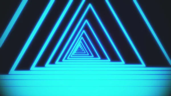 Computador gerado abstrato neon triângulo túnel consistindo de mover linhas brilhantes na cor azul sobre fundo preto, 3D renderização vídeo 4k . — Fotografia de Stock