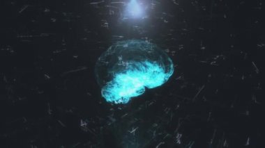 Yapay zekayı temsil eden beynin hologramı. Yapay Zeka. Akıllı veri madenciliği. Modern bilgisayar teknolojisi eğitimi. 3d hazırlayıcı