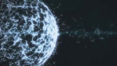 Beyaz arka plan. Soyut geometrik uçan çizgiler ve üçgenler. Renkli dijital Küre. Düzgün animasyonlar 3d render