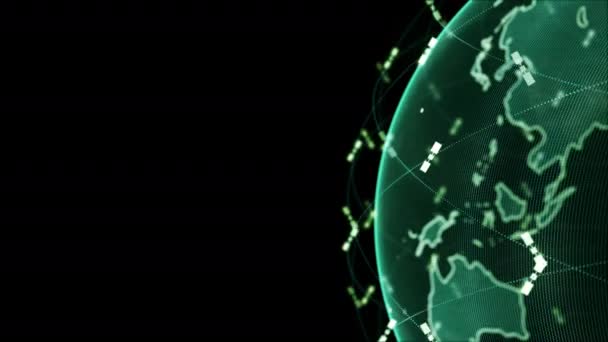 Conectividade wi-fi de dados de internet sem fio por um sistema global de satélites de telecomunicações em animação conceito de renderização 3D em fundo preto em 4K — Vídeo de Stock