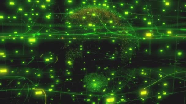 concept de technologie informatique de l'internet des objets IOT et l'échange de mégadonnées en utilisant l'intelligence artificielle IA se déplaçant sur un modèle de la terre de rendu 3D en arrière-plan de l'espace noir comme rendre la vidéo 4K avec