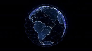 4k siyah arka plan 3d render kavram animasyon telekomünikasyon uyduları küresel bir sistem tarafından kablosuz internet veri wifi bağlantısı