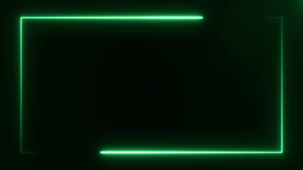 Computer generated abstract rectangle neon frame in bright green color with black background, 3D rendering animated 4k video. — Stock Video