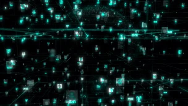 réseau social et concept de big data avec connexion de portraits de personnes abstraits reliés entre eux par des lignes bleues vives sur le fond du modèle terrestre, rendu 3d vidéo 4K .