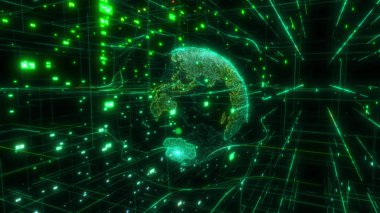 Dijital Earth veri küre etrafında büyük veri bulutu Soyut 3D oluşturma ağ bağlantısı bilgi işlem internet IoT AI teknolojisi-render