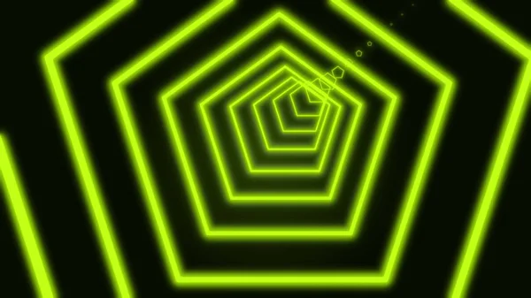 Абстрактный неоновый пятиугольник на заднем плане туннеля. Цифровой неоновый туннель пятиугольников, состоящий из черных линий на белом фоне. 3D рендеринг анимированного отрицательного монохромного 4k видео . — стоковое фото