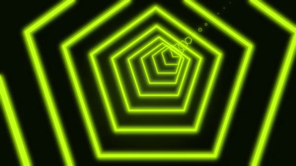 Astratto al neon pentagono tunnel movimento sfondo. Tunnel digitale al neon di pentagoni composto da linee nere su fondo bianco. Rendering 3D video 4k monocromatico negativo animato . — Foto Stock