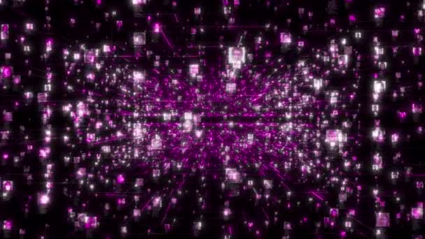 Social network as a flow of bright unrecognizable people portraits moving along purple network grid. Business, technology or social media motion background. 3D rendering video — Stockvideo