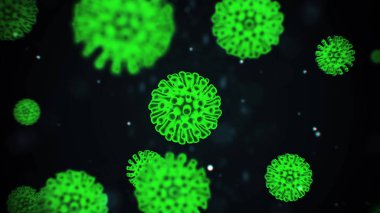 Virus infection visualization. Coronavirus 2019-nCoV pathogen cells inside infected human shown as pink colored spherical microorganisms on a black background. Animated 3d rendering close up 4K video.