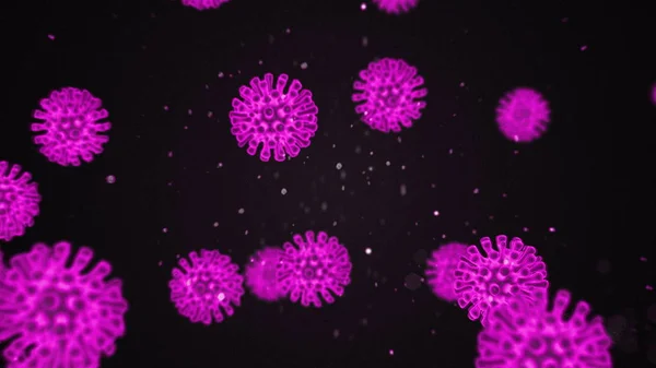 3D-animering återgivning av ett coronavirus. Patogenutbrott av bakterier och virus, sjukdomar som orsakar mikroorganismer som Coronavirus 2020 — Stockfoto