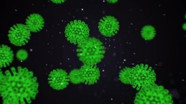 Mikroskop altında mikrop kapmış organizmanın içindeki Coronavirus 2019-ncov patojeni siyah arka plandaki kırmızı renkli hücreler gibi. Salgına yol açan tehlikeli virüs vakaları. 4k videosunda 3D görüntüleme.