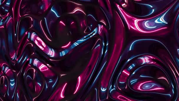 蓝色和紫色色彩艳丽的金属箔纹理为抽象背景.平滑的运动波流动图形和动画.3D渲染数字设计纹理和4K背景视频. — 图库视频影像