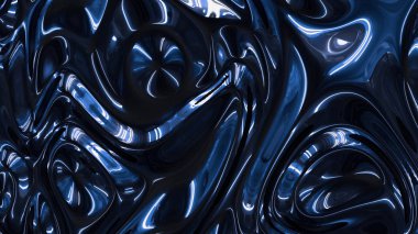 Abstract moving holographic waves with blue iridescent foil texture background. Digital designed motion graphic loop of metallic fluid. 3D rendering abstract background concept in 4K.