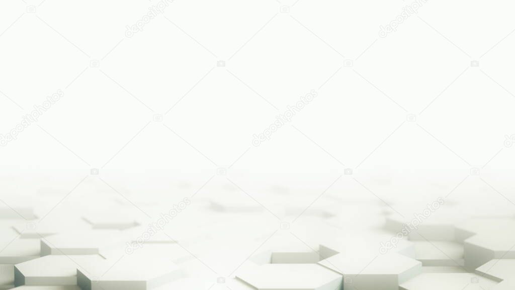 Abstract Hexagon Geometric desktop Surface Smooth Move light bright clean minimal hexagonal grid model, random waving move 3D rendering background canvas in plain architectural blank wall 4K UHD