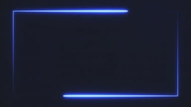 bright blue color neon rectangle frame on black background, abstract 3d rendering 4K animated video