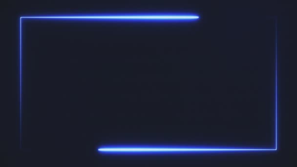 Яскраво-синій кольоровий неоновий прямокутник на чорному тлі, абстрактне 3d рендерингове анімаційне відео 4K — стокове відео
