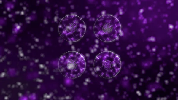Virusceller av coronavirus 2019-ncov i blodkärl som runda grå celler på svart bakgrund. Animerade koncept för farliga virusstammar som coronavirus, Sars, Mers. 3D-återgivning av 4k video. — Stockfoto