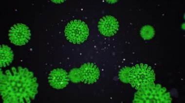 Mikroskop altında mikrop kapmış organizmanın içindeki Coronavirus 2019-ncov patojeni siyah arka plandaki kırmızı renkli hücreler gibi. Salgına yol açan tehlikeli virüs vakaları. 4k videosunda 3D görüntüleme.