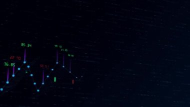 Finansal bir grafiğin hareket videosu ve veriler, kar artışını ve koyu mavi arka planda akan sayılar tezgahlarını gösteriyor. İş dünyası dijital trend verileri kavramı. 4k içinde soyut 3D görüntüleme.