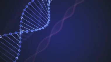 Soyut Mavi ışıltılı DNA Çift Helix alan derinliği ile. 3D Rendering debrises gelen DNA inşaat animasyon. Bilim animasyonu. Genom futuristik görüntüleri. Genetik kavramsal tasarım