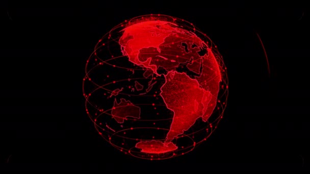 Conectividad wifi de datos inalámbricos de Internet por un sistema global de satélites de telecomunicaciones en 3D renderizado concepto de animación sobre fondo negro en 4K — Vídeo de stock