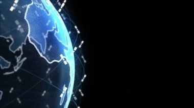 4K 'da siyah arkaplan üzerine konsept canlandırma konsepti için küresel telekomünikasyon uyduları sistemi tarafından kablosuz internet veri kablosuz bağlantısıName