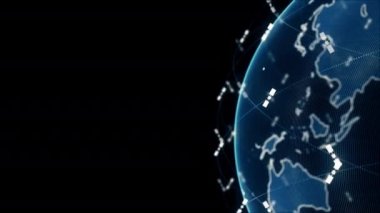 4K 'da siyah arkaplan üzerine konsept canlandırma konsepti için küresel telekomünikasyon uyduları sistemi tarafından kablosuz internet veri kablosuz bağlantısıName