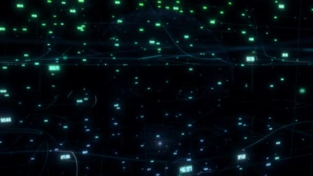 concept de technologie informatique de l'internet des objets IOT et l'échange de mégadonnées en utilisant l'intelligence artificielle IA se déplaçant sur un modèle de la terre de rendu 3D en arrière-plan de l'espace noir comme rendre la vidéo 4K avec