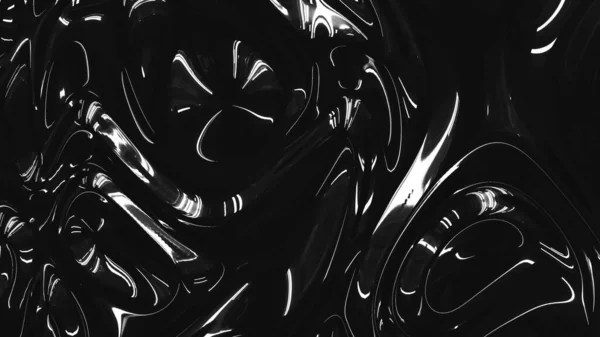 물결이 있는 물결 모양의 물결 모양의 물결 모양의 물결 모양의 휘황찬란 한 검은색 단색 금속 반사 구조. 4K 의아름다운 추상 그래픽 디자인 3d 렌더링 배경. — 스톡 사진