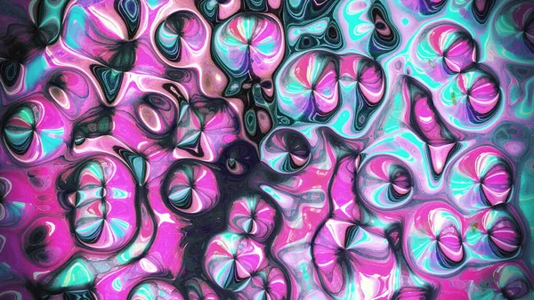 Κομψή πολύχρωμη ιριδίζουσα υφή κυματιστή ζωντανής επιφάνειας με κυματισμούς. Ροζέ, μπλε και βιολετί μεταλλική ροή αντανάκλασης. Μοντέρνο αφηρημένο γραφικό σχέδιο 3d απόδοση ολογραφικού φόντου σε 4K. — Φωτογραφία Αρχείου