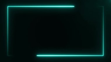 güzel masmavi renk parlak neon dikdörtgen çerçeve siyah arkaplan, soyut 3d görüntüleme 4K video