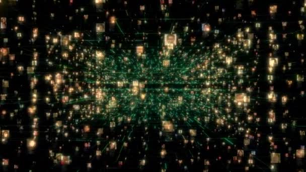 Concepto de inteligencia artificial de una red social con un flujo de personas irreconocibles que se conectan en el fondo negro, 3D representación de imágenes 4K — Vídeo de stock