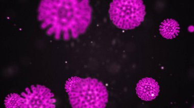 Koronavirüsün 3 boyutlu canlandırması. Bakteri ve virüs salgını, Coronavirus 2020 gibi mikroorganizmalara neden olan hastalık.