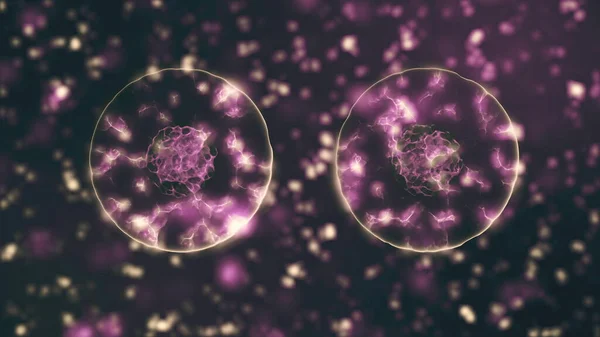 Patogen av coronavirus 2019-nCov inuti infekterade organism illustrerad som bruna runda celler på svart bakgrund. 2019-nCoV, SARS, H1N1, MERS och andra epidemiska virus koncept. 3D-återgivning av 4K-video. — Stockfoto