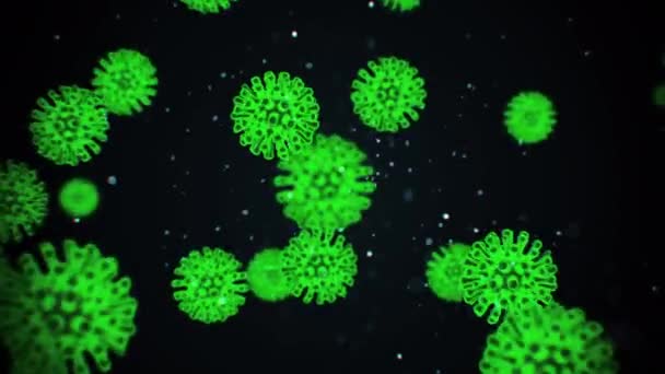 Visualisierung von Virusinfektionen. Coronavirus 2019-ncov-Erregerzellen in infizierten menschlichen Zellen, dargestellt als rosafarbene kugelförmige Mikroorganismen auf schwarzem Hintergrund. animiertes 3D-Rendering in Nahaufnahme 4k-Video. — Stockvideo