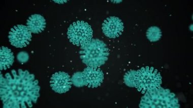 Coronavirus 2019-nCov patojeni, siyah zemin üzerinde yeşil hücreler olarak sunulan organizmanın içinde hareket eder. Koronavirüs, SARS, MERS gibi tehlikeli virüs vakaları. 3D görüntüleme 4K video kapanıyor.